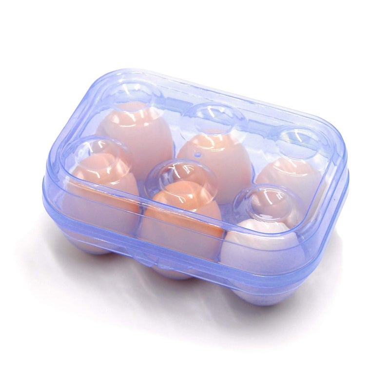 YOHA Clear Egg Storage Box Delicate 6 Girds Egg Dispenser Holder Case Refrigerator Crisper Camping Picnic Travel Portable Egg Carriage,Blue-6 - Image 1